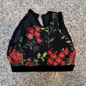 Floral Embroidered Black Crop Top - Details Dancewear